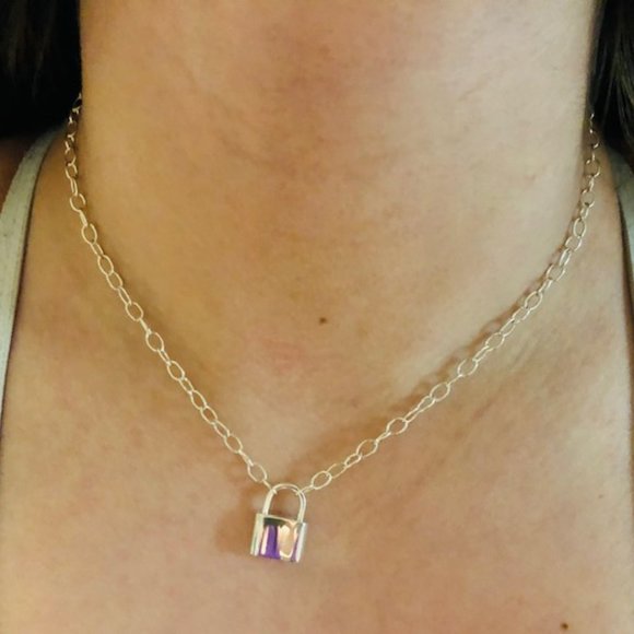 New Sterling Silver Padlock necklace 18" - padlock opens as front clasp - lock - Picture 2 of 2